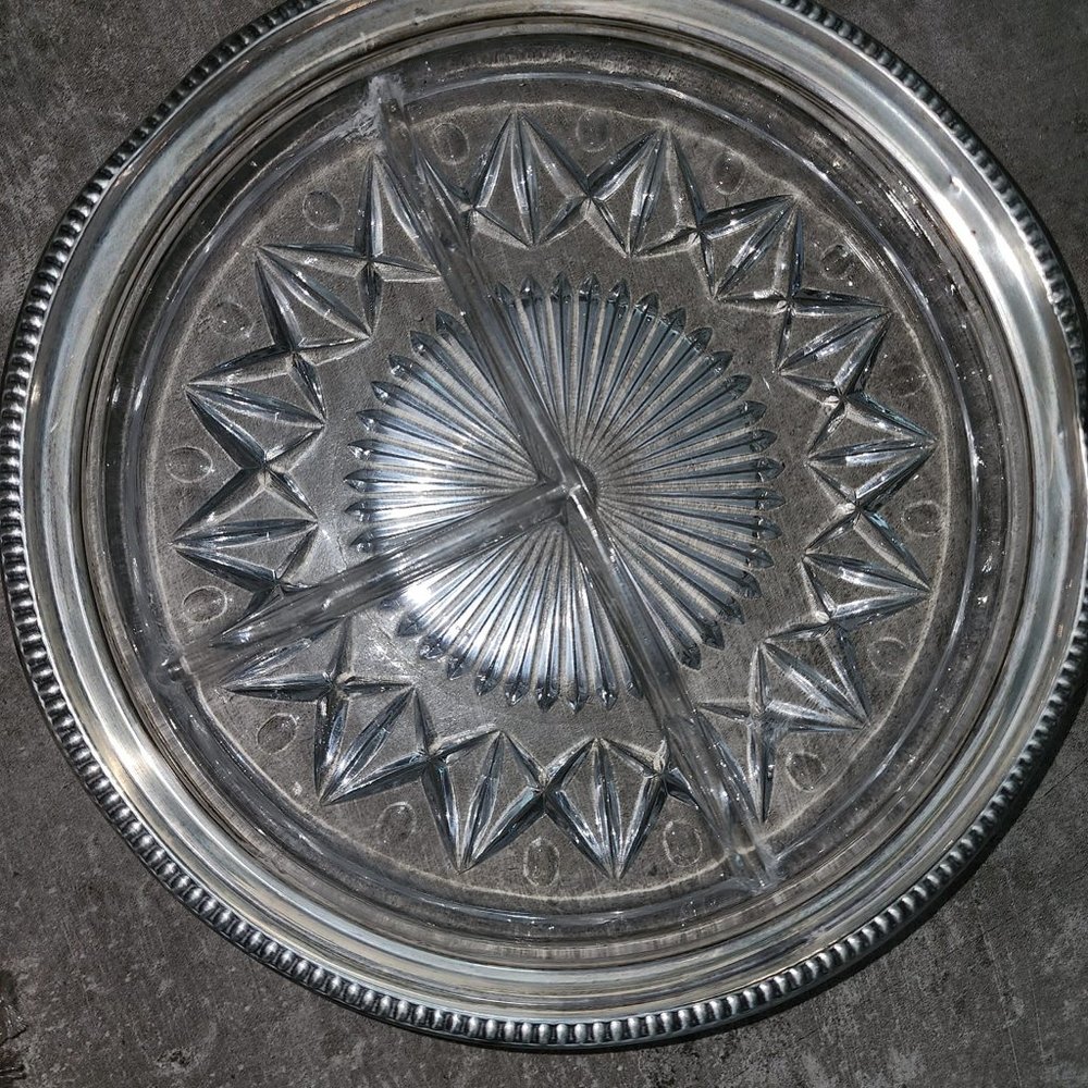 Silver/glass serving plate